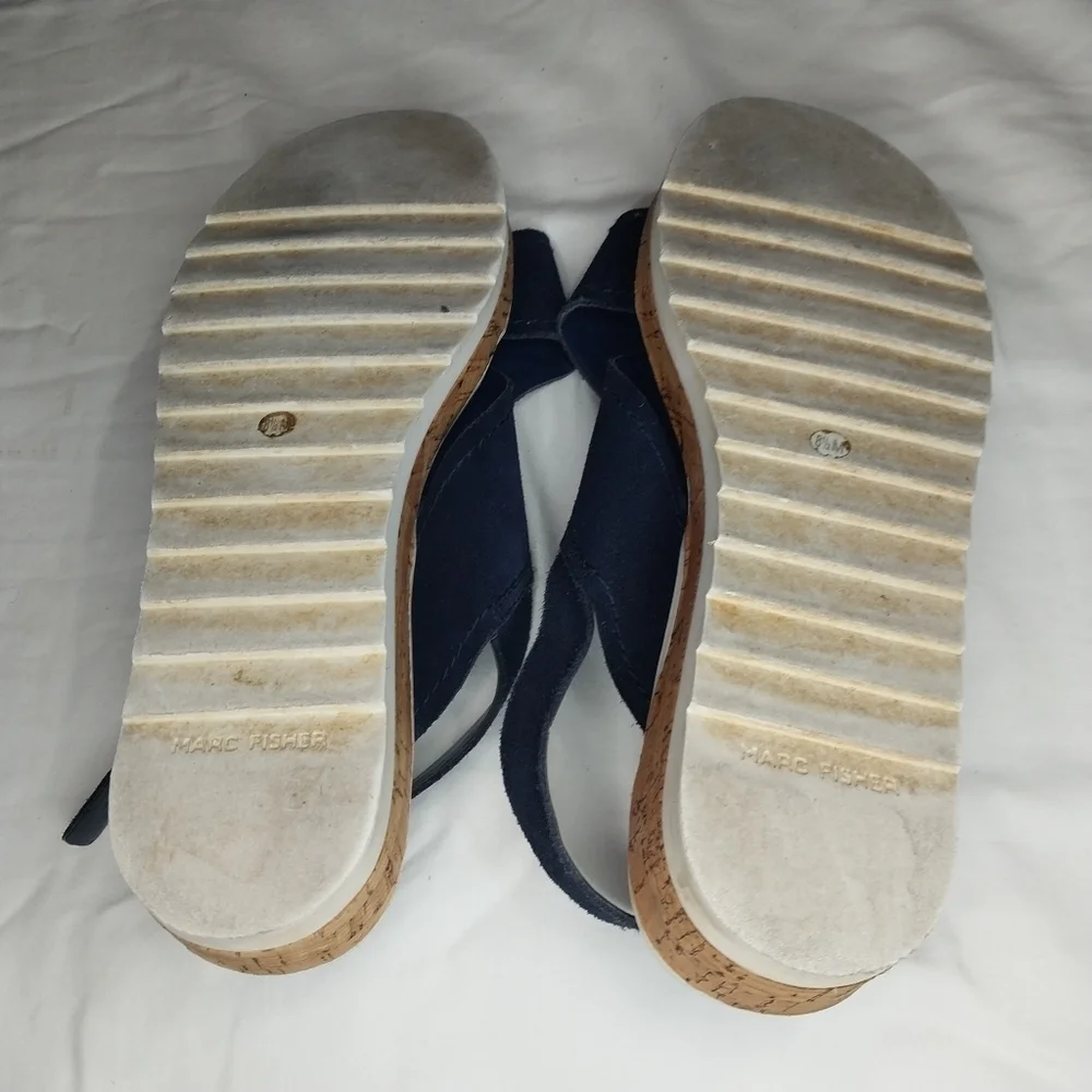 Marc Fisher Glitze Wedge Sport Lug Sole Slingback Navy Sandal Size 8 1/2 - Picture 8 of 12